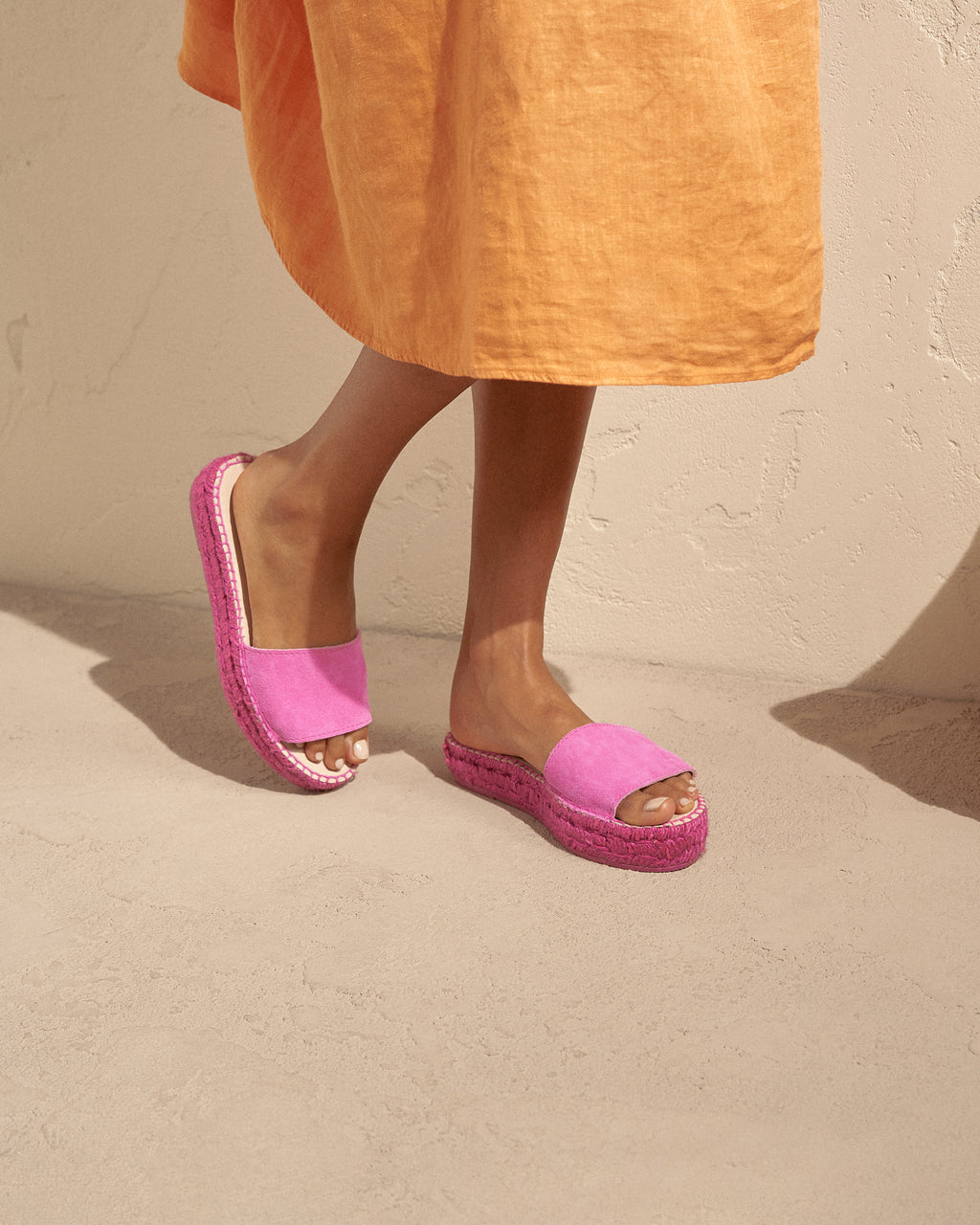 Suede Double Sole Slides - Hamptons - Bold Pink On Tone