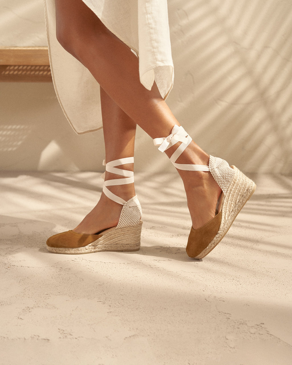 Soft Suede Low Wedge Espadrilles - Hamptons - Cuero And Natural
