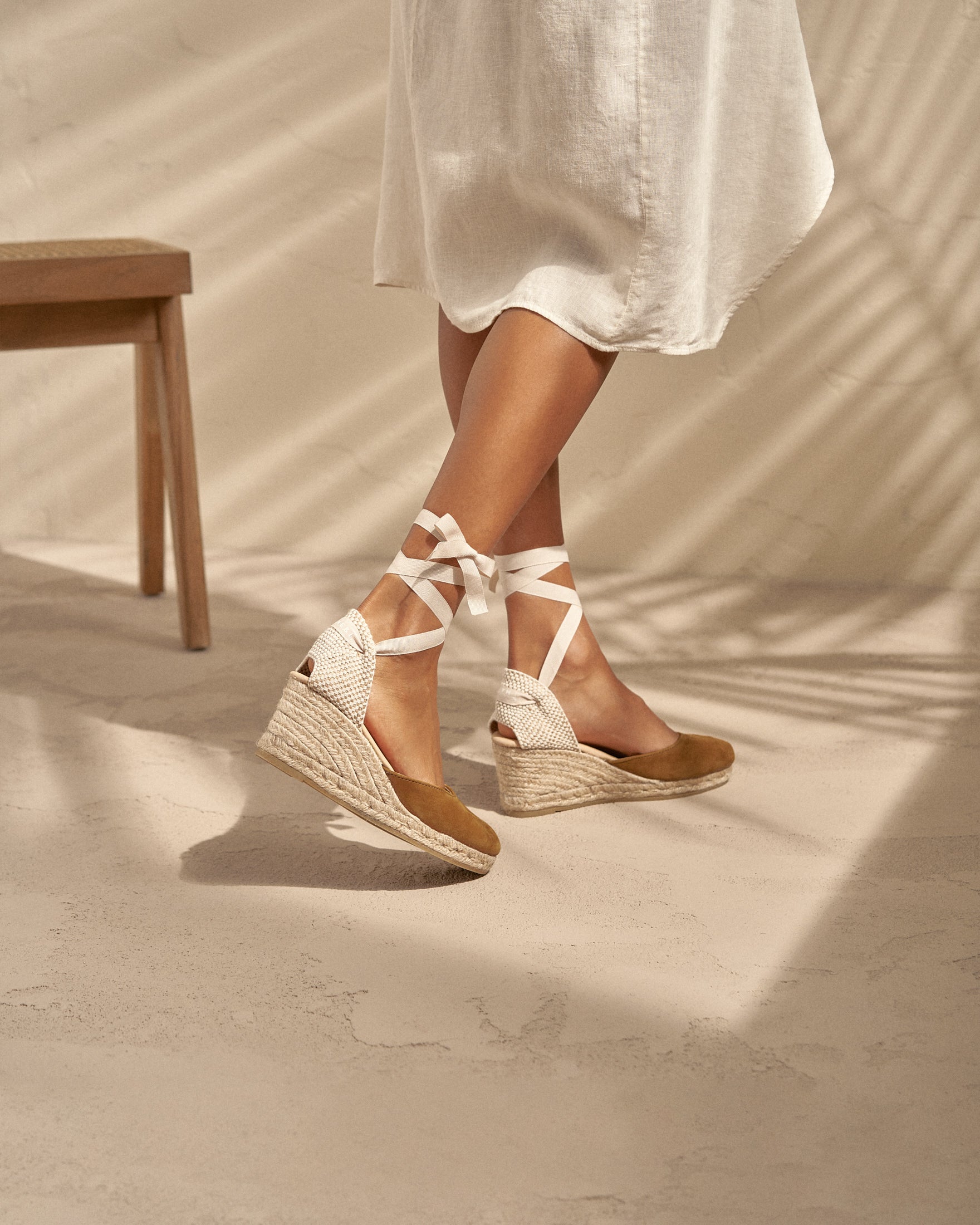 Soft Suede Low Wedge Espadrilles - Hamptons - Cuero And Natural