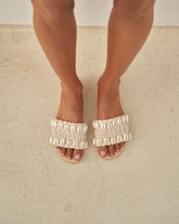Crochet One Strap Leather Sandals<br />Embellished With Shells | 