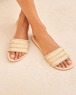 Leather Sandals - Capri - White Crystals