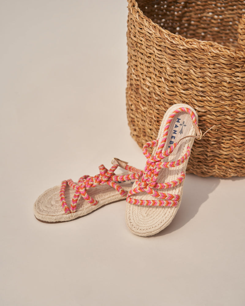 Jute Tie-Up Rope Sandals - Yucatán Peony Apricot Tie-Up