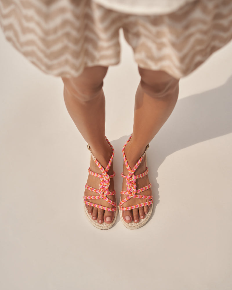 Jute Tie-Up Rope Sandals - Yucatán Peony Apricot Tie-Up