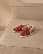 Espadrillas Mocassini Tartan in Lana E Pelliccia Sintetica | 