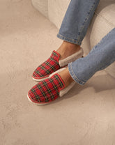 Espadrillas Mocassini Tartan in Lana E Pelliccia Sintetica | 