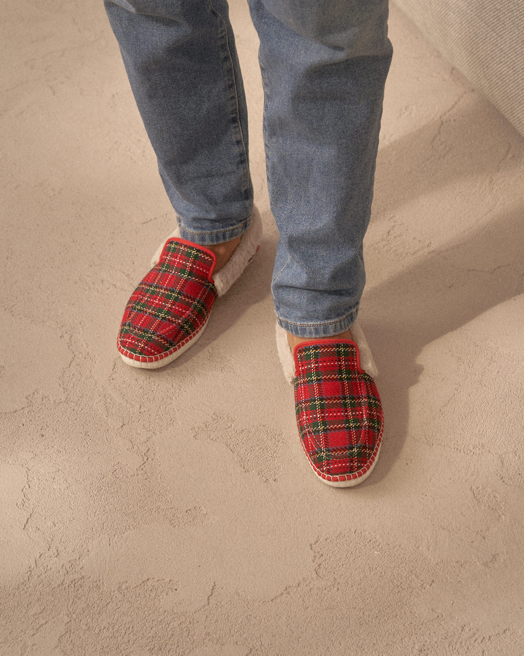 Wool Tartan And Faux Fur Loafers Espadrilles - Red Green