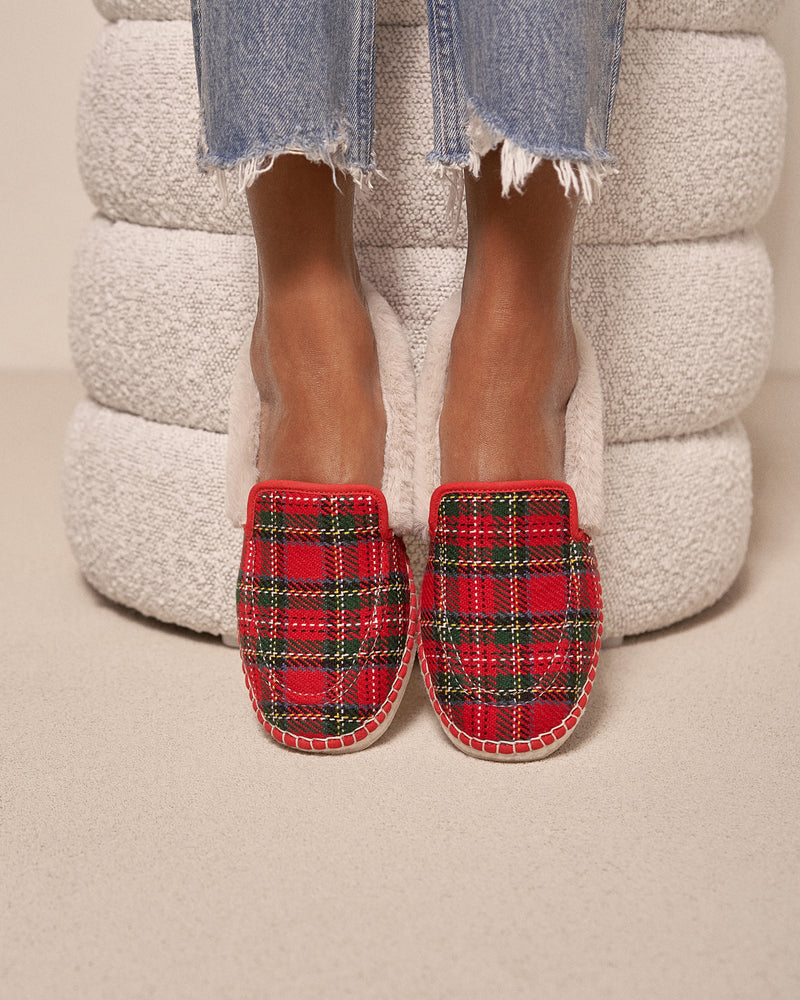 Wool Tartan And Faux Fur Loafers - Red Green