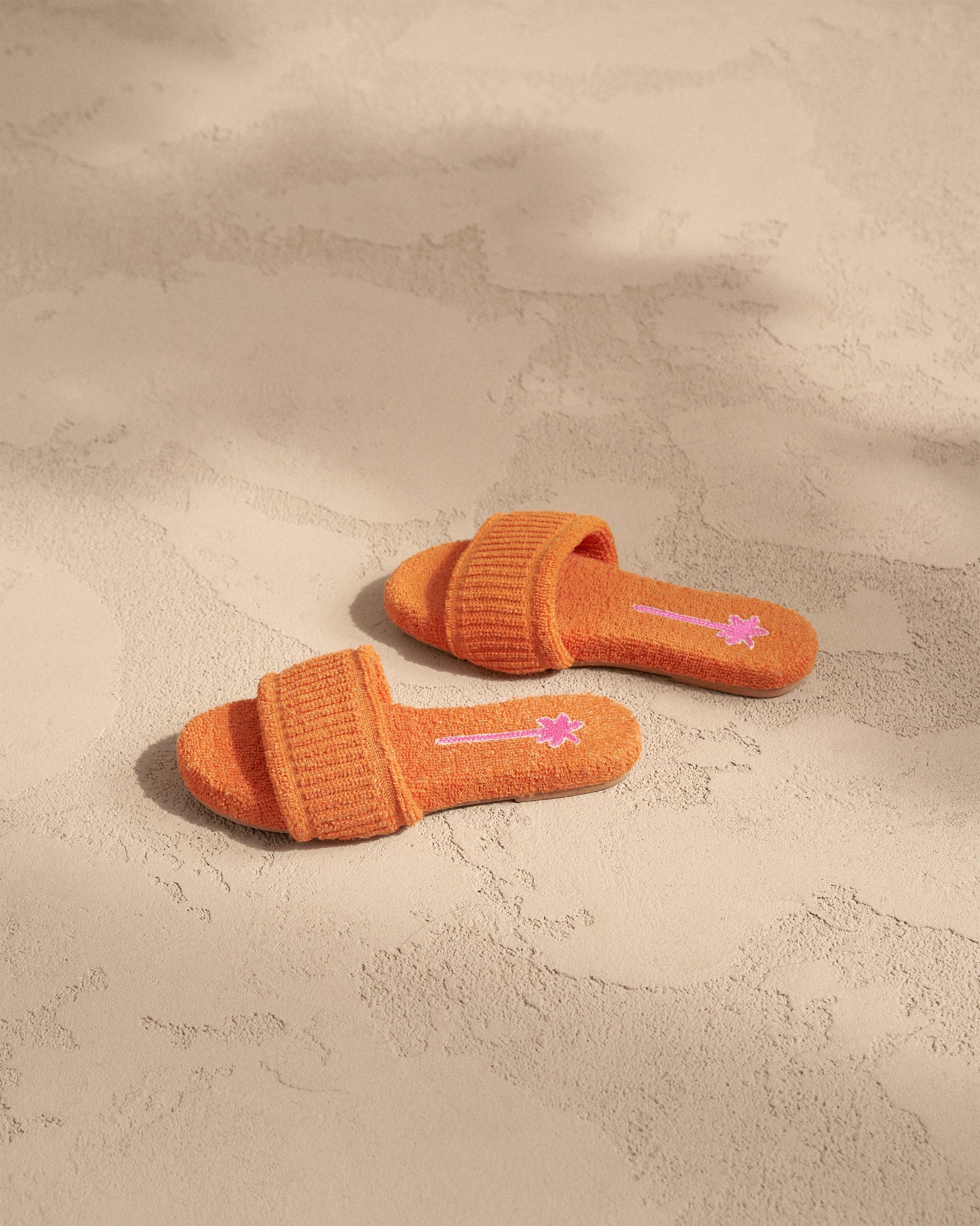 Terry Cotton Sandals with Palm Embroidery - Sunset Orange & Pink Palm