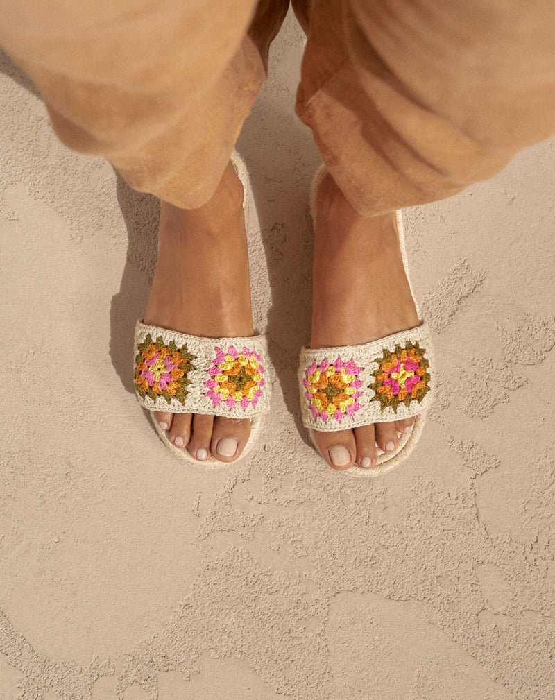 Cotton Crochet Jute Sandals - Natural Bold Pink