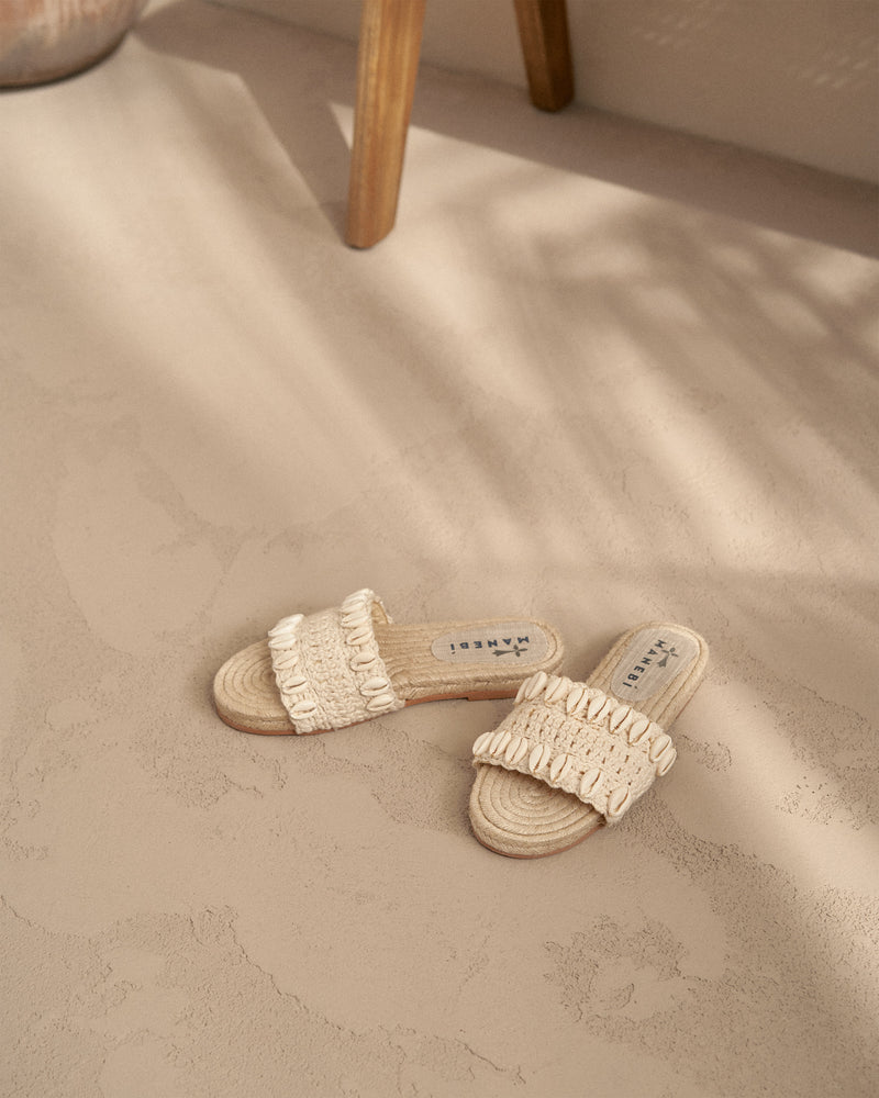 Shells & Cotton Crochet Jute Sandals - Natural