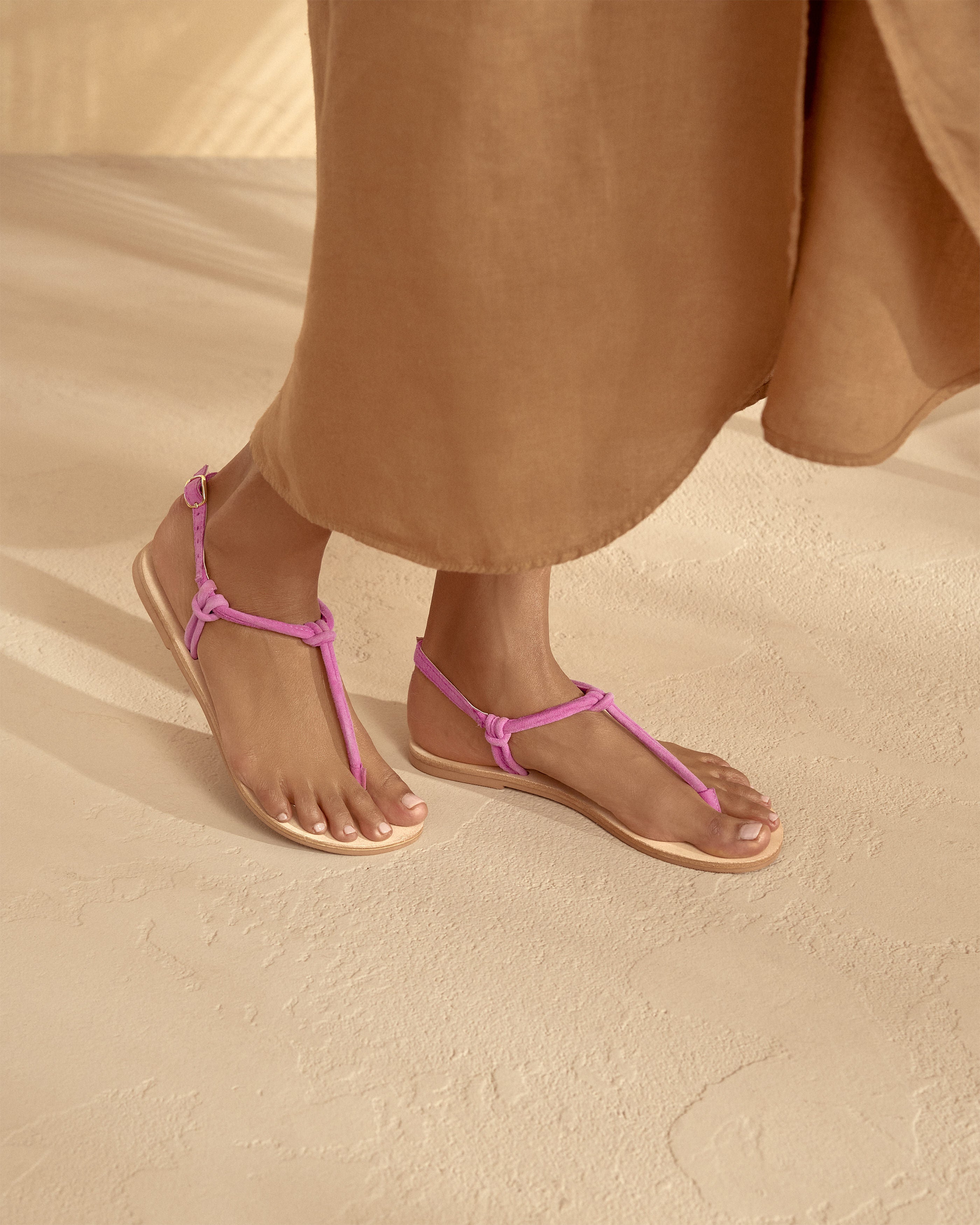 Suede Leather Sandals - Bold Pink Knot Thongs
