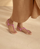 Suede Leather Sandals - Bold Pink Knot Thongs | 