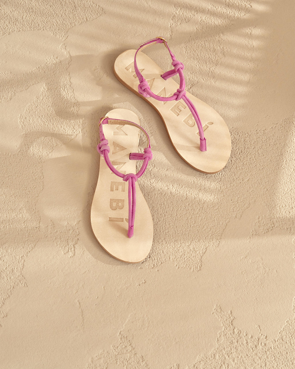 Suede Leather Sandals - Hamptons - Bold Pink Knot Thongs