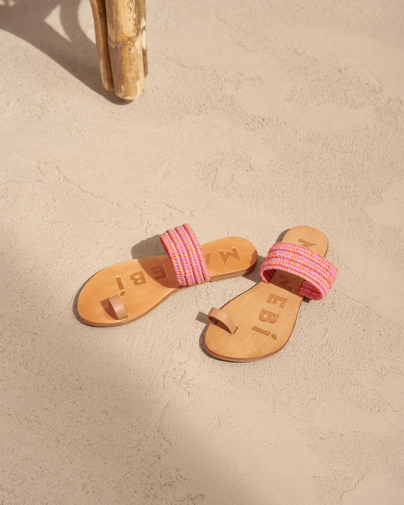 Raffia & Leather Sandals - Yucatán - Orange Pink Mélange Toe Ring