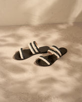 Raffia Stripes Leather Sandals | 
