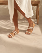 Raffia Stripes Leather Sandals - Women’s Shoes | 