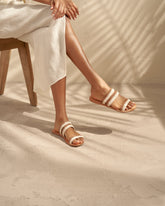 Raffia Stripes Leather Sandals - Women’s Shoes | 