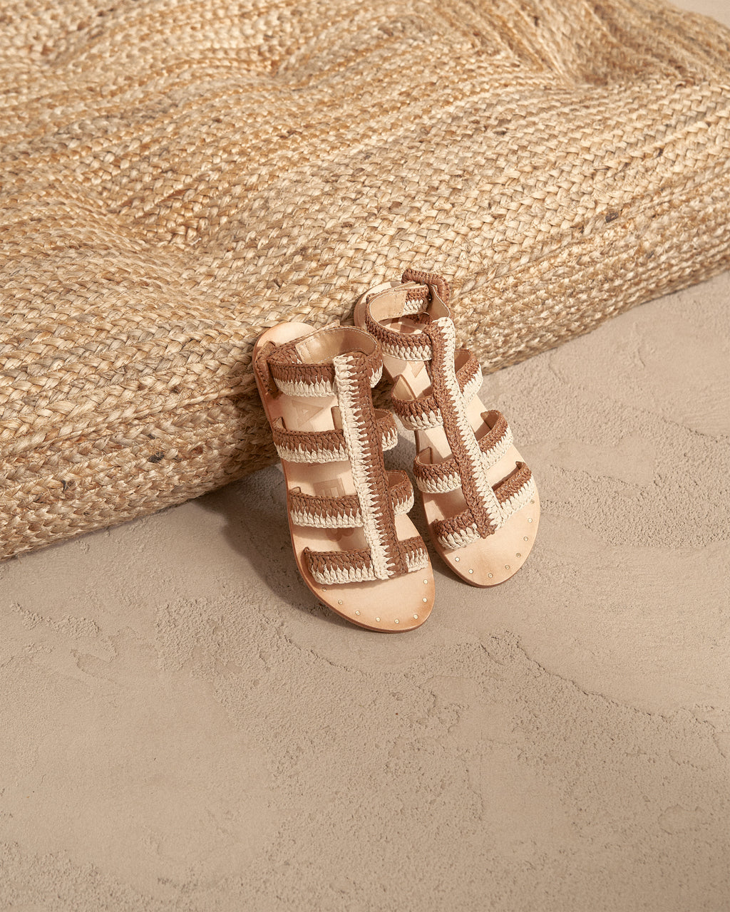 Raffia Stripes Leather Sandals - Cuero Natural Gladiator