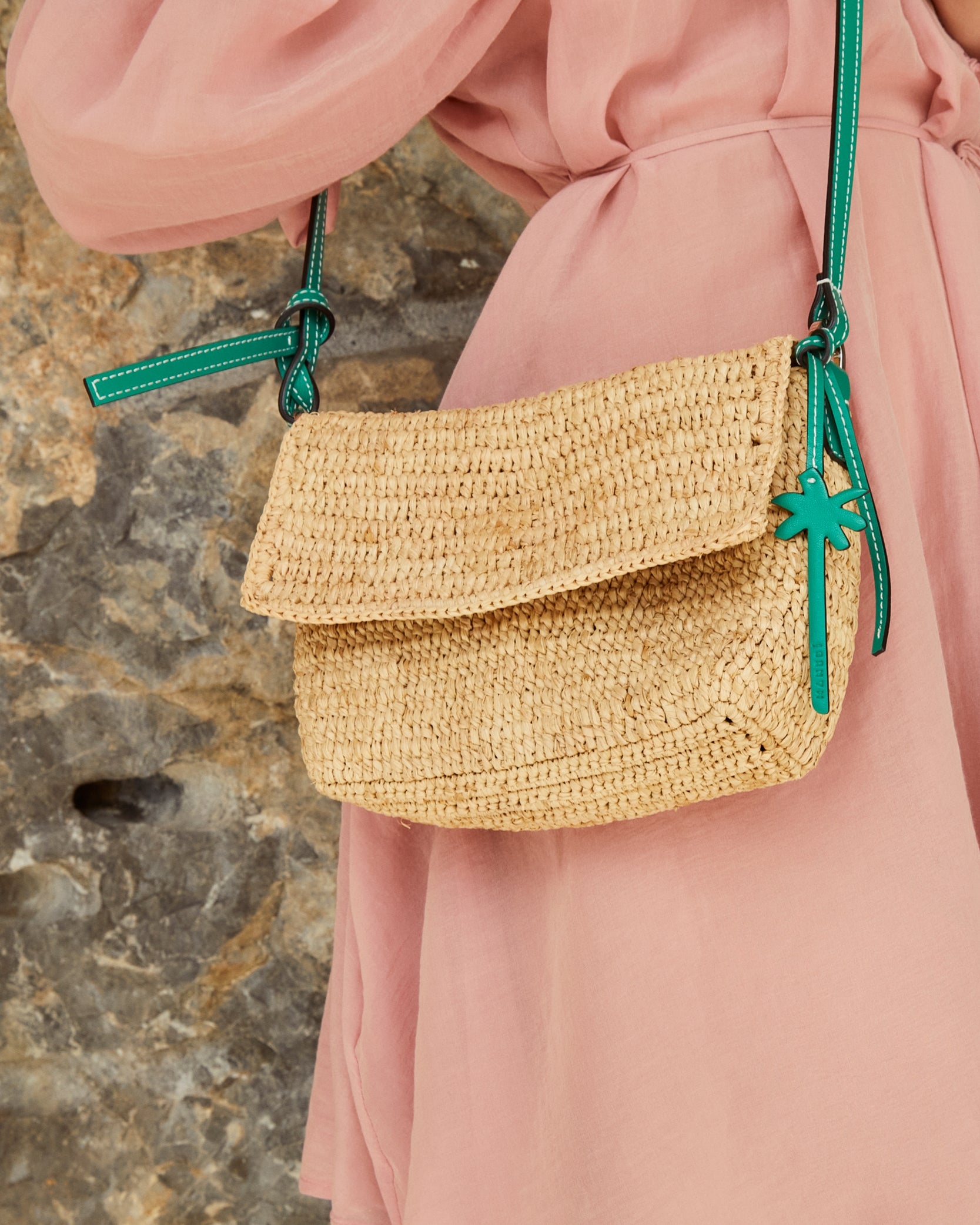 Summer Night Bag Small - Handcrafted Raffia - Natural & Mint