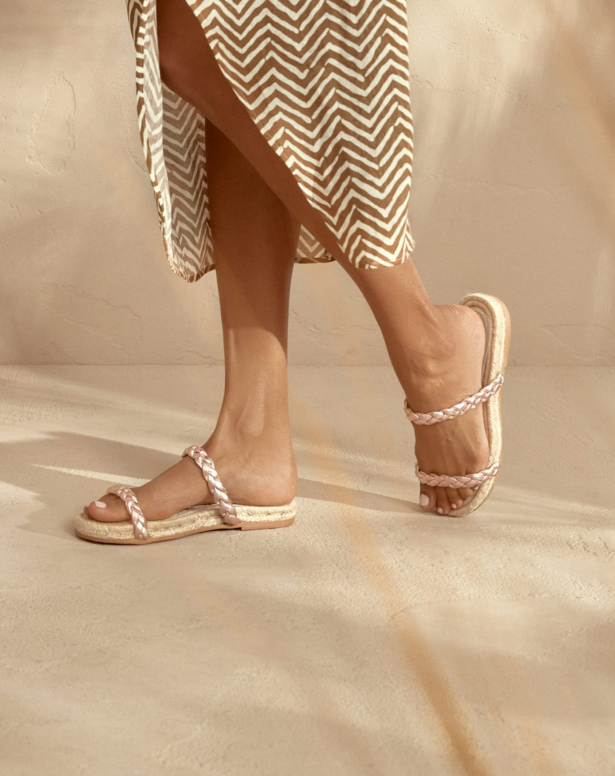 Leather Jute Sandals - Rose Gold Two Braid Bands