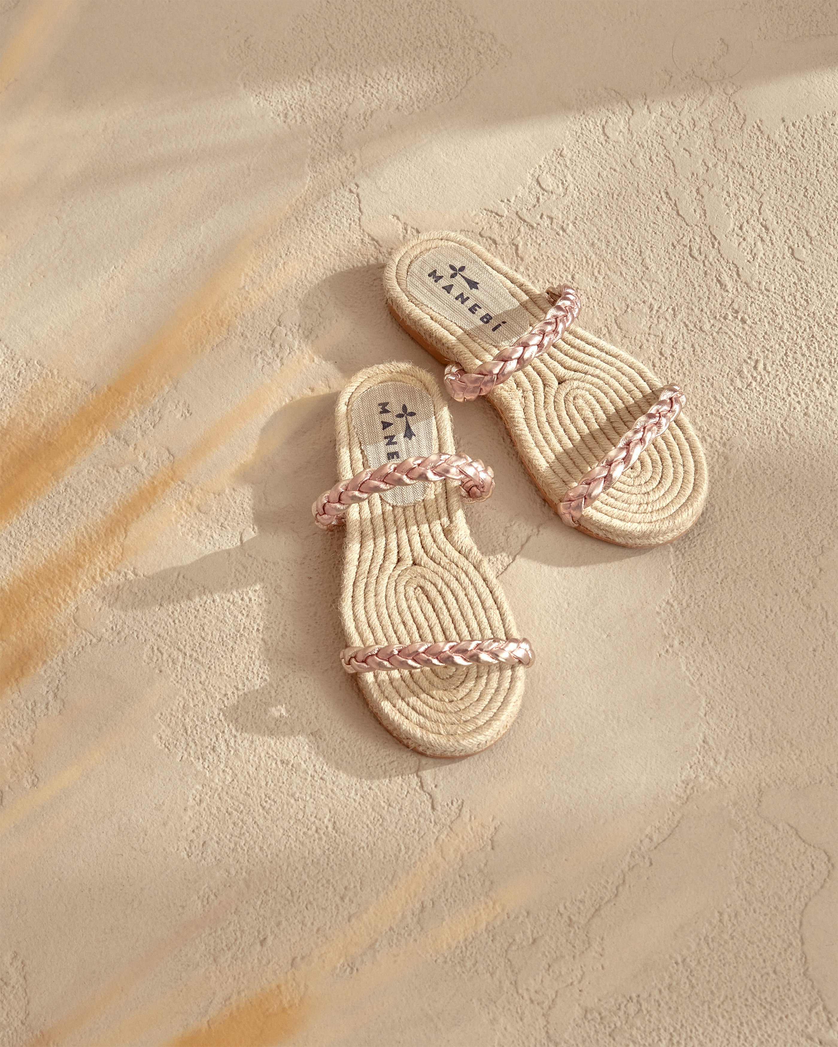 Leather Jute Sandals - Rose Gold Two Braid Bands