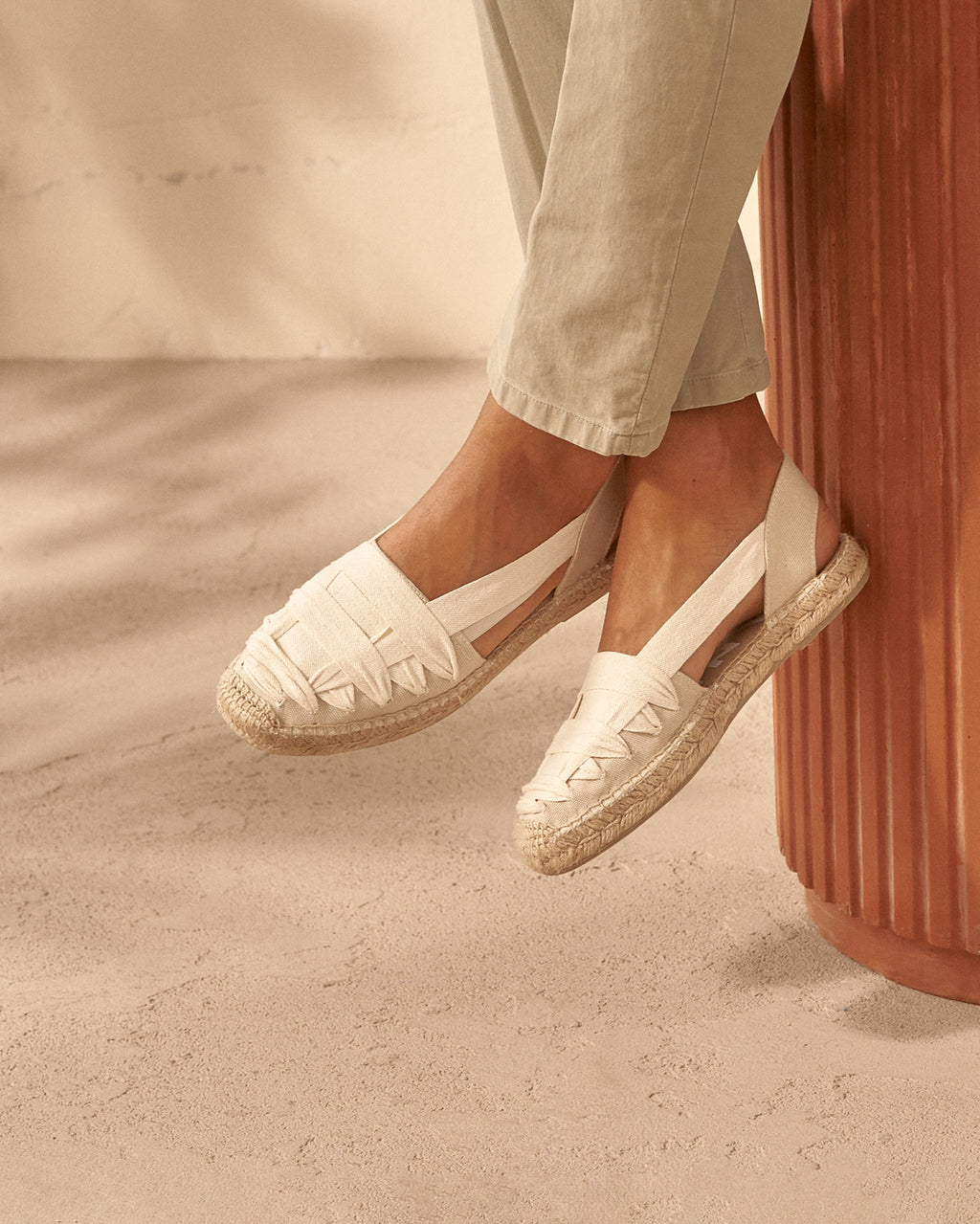 Canvas With Grosgrain Open-Side Flat Espadrilles - Natural And White