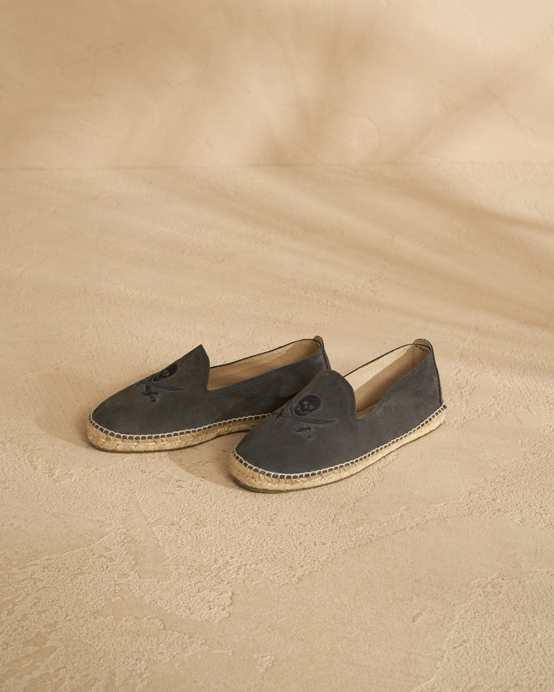 Suede Flat Espadrilles - Carbon Grey with Skull