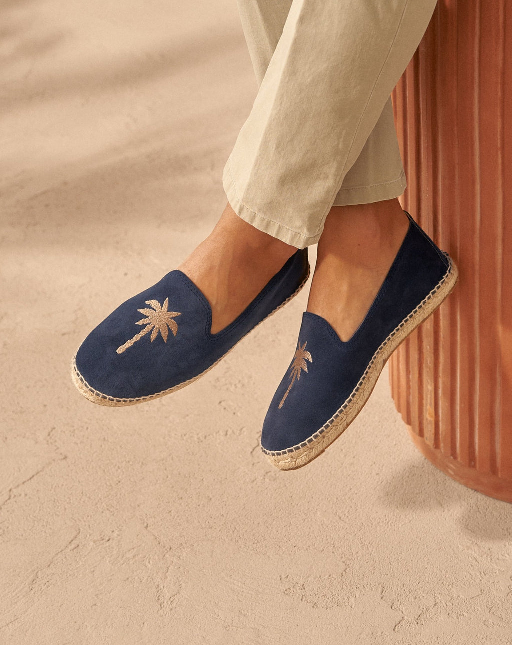 Suede With Embroidery Flat Espadrilles - Patriot Blue & Beige Palm