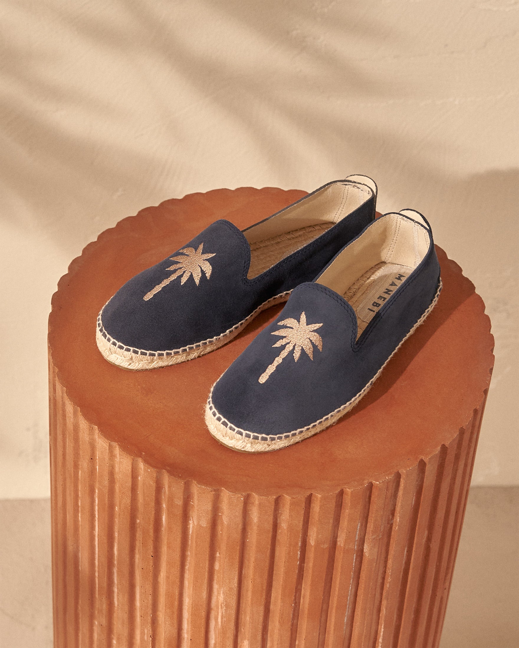Suede With Embroidery Flat Espadrilles - Patriot Blue & Beige Palm