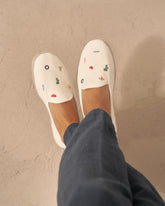 Organic Hemp With Embroidery Flat Espadrilles - White & Multicolor Summer Strickers | 