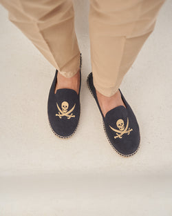 Suede Espadrilles - Palm Springs - Blue with Gold Skull