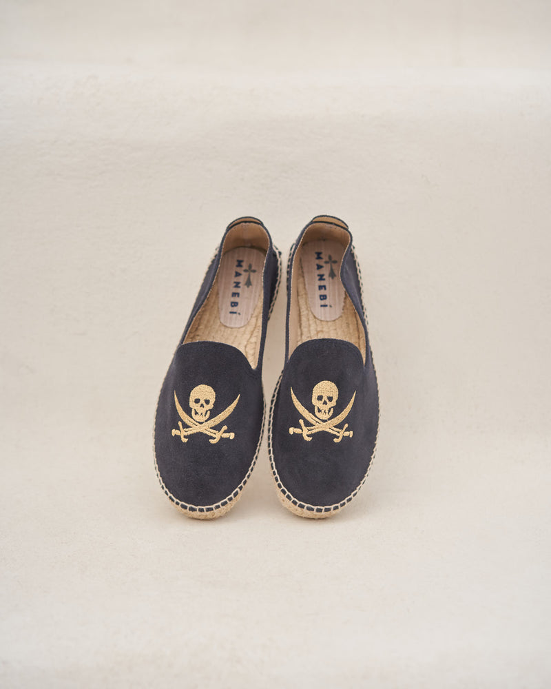 Suede Espadrilles - Palm Springs - Blue with Gold Skull